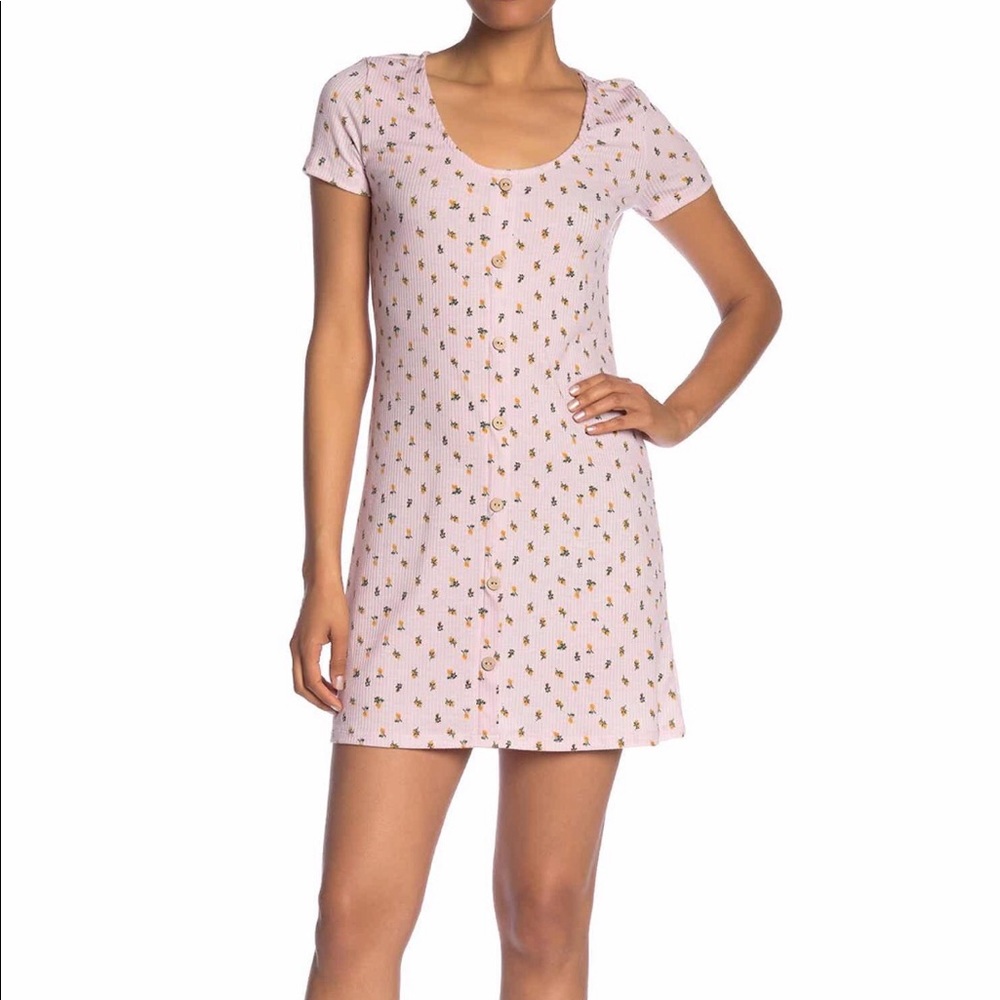 New flirty floral print ribbed knit mini dress in pink